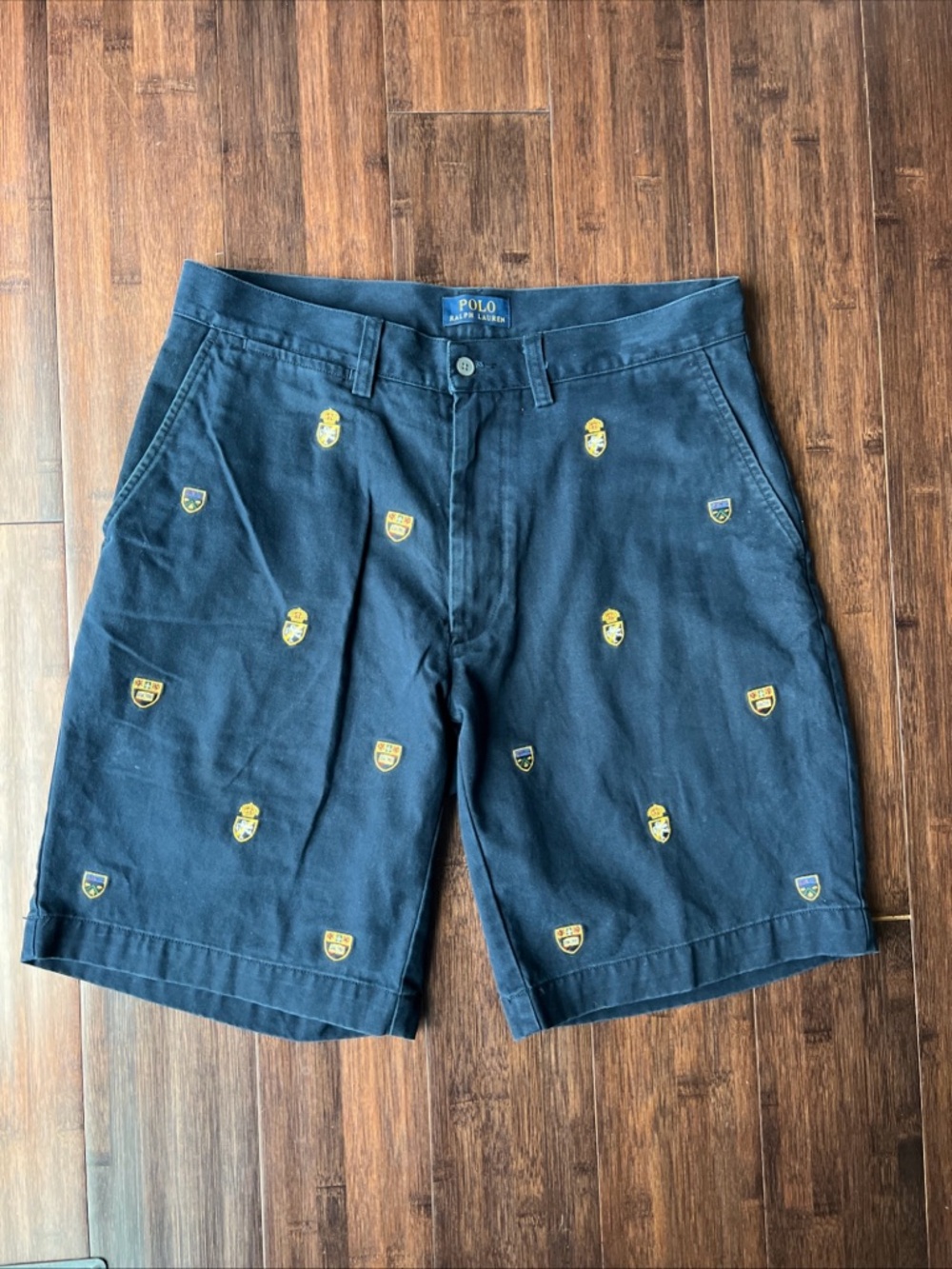 Polo Ralph Lauren Chino Shorts Blue Embroidered Crest Sz 31 Twill Cotton Navy